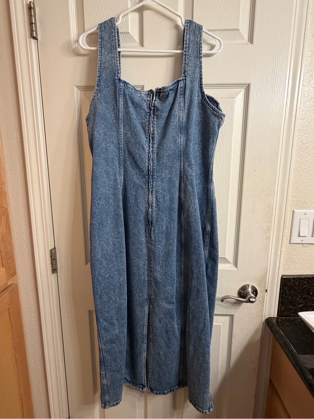 Abercrombie & Fitch Dress Womens XL Blue Denim Colomn Bodycon Midi Square Neck - Picture 4 of 13